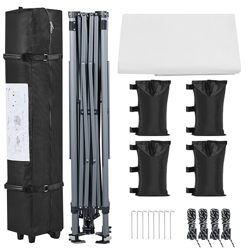 Yaheetech 10x10 1-Person Setup Pop Up Canopy Tent, Instant Portable Commercial Canopy Tent, Outdoor Gazebo with 1-Button Push, Wheeled Bag & 4 Sandbags for Home, Party & Outdoor Activities, White
