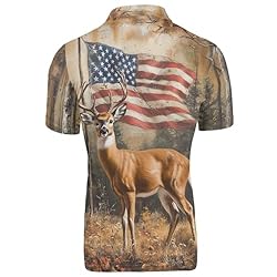 HUGS IDEA American Flag Mens Golf Shirt Deer Short