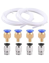 SIQUK 2 Piezas Tubo de teflón PTFE (2 Meters) + 4 Piezas PC4 M6 Rápido Ensamblaje + 4 Piezas PC4 M10 Recto Pneumático Enganche para Enchufe para Impresora 3D Filamento de 0.069 in