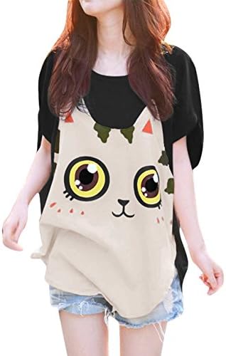 Allegra K Women's Short Batwing Sleeves Cartoon Pattern Tunic Top