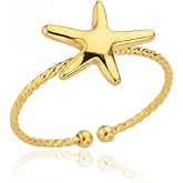 OIDIMS Boho Gold-Tone Starfish Open Wrap Stacking Ring for Women Fashion Adjustable Ocean Sea Star Statement Finger Band Tail Rings Beach Surfer Comfort Fit Charm Jewelry Chic Holiday Summer Party