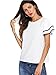 Floerns Women's Layered Ruffle Lace Trim Short Sleeve Blouse Tops White M