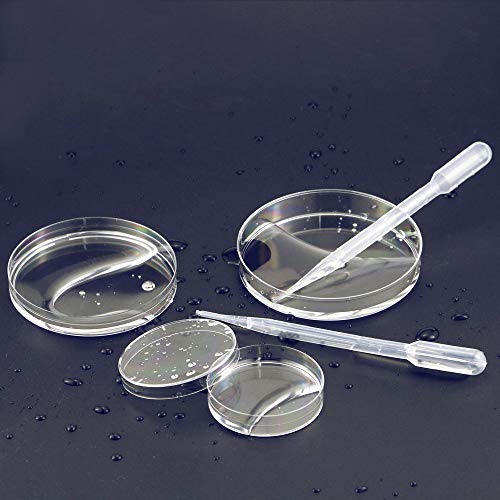 UPlama 30PACK Petri Dish Set with Lids, 10PACK 90mm x 15mm/10PACK 60mm x 15mm/10PACK 100mm x 16mm Sterile Plastic Petri Dish Set with 100 Plastic Transfer Pipettes (3ml) Perfect Kit