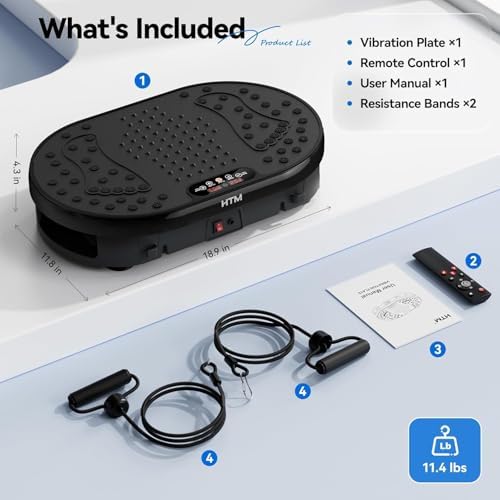 Plataforma Vibratoria con Mando A Distancia, 120 Niveles De Velocidad, 9 Modos De Programa, Temporizador De 15 Minutos, Capacidad Máxima De 136 Kg, Vibration Plate Muscular Silenciosa y Compacta