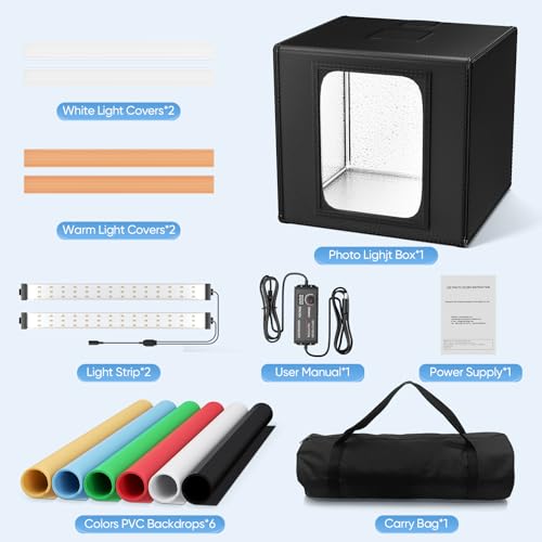 60 x 60 cm Photographic Light Box, Photo Studio and Lighting with 2 Removable and Adjustable LED Strips, 6 Background Colors for All Kinds of Product Photography
