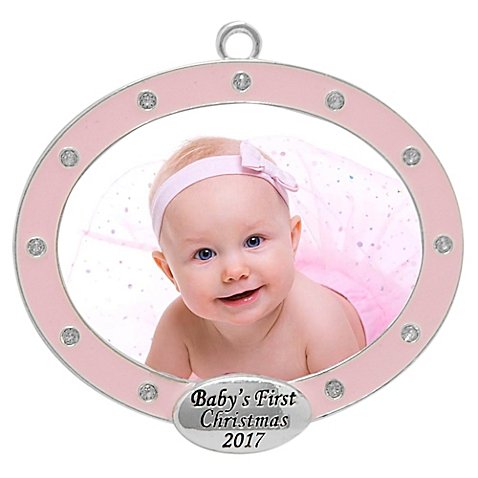 2017 &quot;Baby's First Christmas&quot; Pink Frame, Harvey Lewis™ Silver-Plated Ornament - Made with Swarovski® Elements