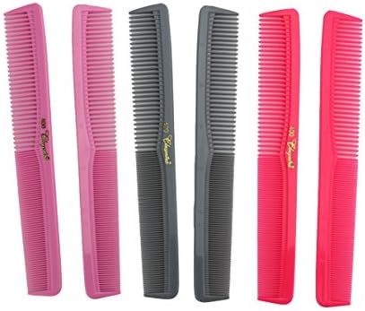 Krest Cleopatra 7 Inch All Purpose Barber Cutting Comb. Flat Back Styler Comb. Numbered ruler. Colors Neon Pink, Grey, Deep Pink. 6-Pack