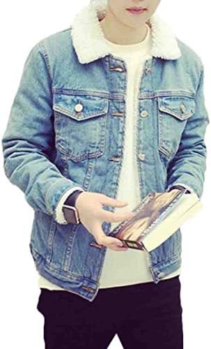 KLJR Men Western Slim Fit Fur Collar Button Down Coat Denim Jacket Outwear