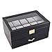 Caddy Bay Collection Black Classic Watch Case Display Box With Clear Glass Top Holds 20 Watches