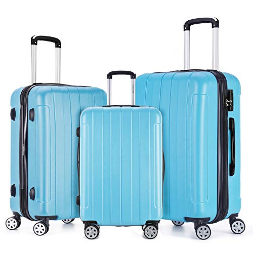 COOMEE Luggage Set 3PCS,ABS +PC Spinner Hardshell lightweight Suitcase Blue#