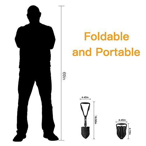 Z ZANMAX Folding Shovel, Camping Shovel Spade with Free Carrying Pouch for Camping, Backpacking, Car Emergency, Fishing, Gardening, Trenching - Thumbnail 2