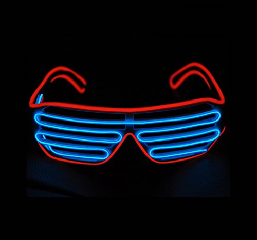 Aquat Shutter EL Wire Neon Glasses LED Sunglasses Light Up Costumes For Party RB03 (Red + Blue)