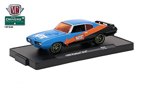 M2 Machines 1969 Pontiac GTO (NOS Nitrous Oxide Systems) Blue/with Orange & Black Auto-Drivers Release 44 - Castline 2017 Special Edition 1:64 Scale Die-Cast Vehicle (R44 17-36)