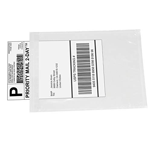 Mionno 7.5" x5.5" Clear Strong Adhesive Invoice Enclosed Pouches, 100pcs Packing List/Shipping Label Envelopes Pouches for Mailing Shipping Business (Short Side Loading)