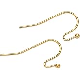 Adabele 100pcs Hypoallergenic Ball End Fish Earring Hooks 20mm 18K Yellow Gold Plated Brass Ear Wire for DIY Craft Earrings Jewelry Making CF206-G