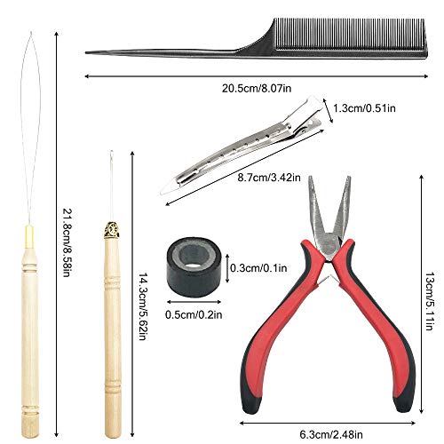Hair Extension Kit,Sonku Pliers Pulling Hook Bead Device Tool Kit 200 Pcs Black Silicone Lined Micro Rings Beads 2 Pcs Combs 5 Pcs Silver Metal Alligator Hair Pins for Hair Styling Tools Accessory