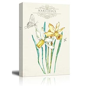 Canvas Wall Art - Retro Style Narcissus Flower on Vintage Background - Giclee Print Gallery Wrap Modern Home Art Ready to Hang - 12x18 inches