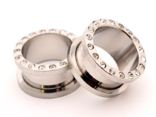 Steel Cz Screw on Tunnels - 5/8 Inch - 16mm - Sold As a Pair