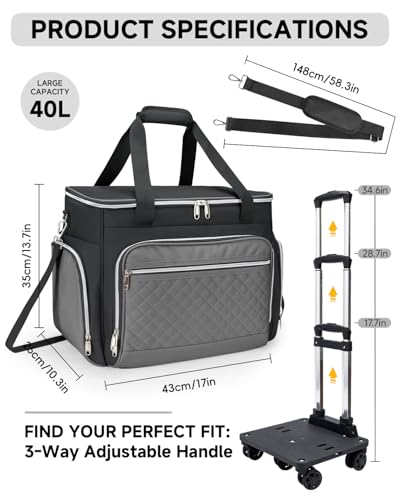 Amythe Rolling Teacher Tote Bag with Accordion File Organizer, 5 Wheels Laptop Briefcase with 15.6" Laptop Compartment, Wheeled Bag for Work, Office, Craft-Black