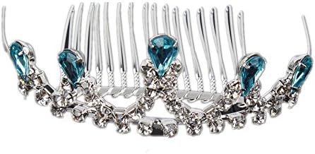 FUMUD Little Princess Blue Silver Crystal Girls Hair Tiara Crown Small Hair Combs hair jewelry (Blue)