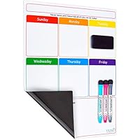 Magnetic Dry Erase Weekly Calendar for Fridge with Stain Resistant Technology - 16 x 12 in - Includes 3 Premium Markers and Big Eraser - Weekly Calendar Whiteboard - Refrigerator White Board Planner