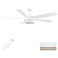 YUHAO 52 inch White Ceiling Fan with Lights and Remote Control,Dimmable 3 Color temperatures LED,6 Speed Reversible DC Motor,5 Blades Modern Ceiling Fan for Indoor or Covered Outdoor