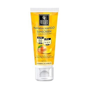 Good Vibes Havana Mango Infused Sunscreen With SPF 50-50 g - Soothing and Hydrating Sun Protection for All Skin Types - Mineral Oil and Paraben Free