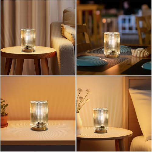 MEKOTRIN Cordless Rechargeable Table Lamp – Romantic Glass Night Lamp for Bedroom, Living Room, Cafe, Bistro, Restaurant (Amber)