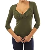 CoCo Fashion Women's Cross-front V Neck Ruched Long Sleeve Blouse Tops