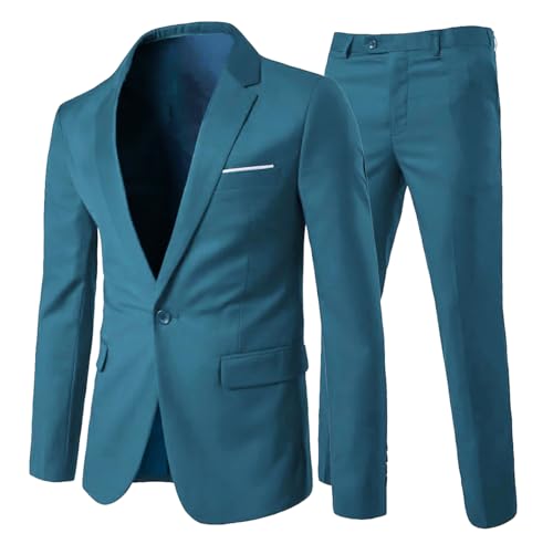 Allthemen Herrenanzug 2 Teilig Slim Fit Anzüge Business Hochzeitanzug Für Männer Blau S