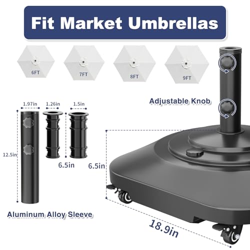 PGGP Patio Umbrella Base Heavy Duty with Wheels, Max 100lb Fillable Umbrella Stand Mobile Square Market Stand, Windproof Outdoor Umbrella Holder for Deck, Poolside, Lawn, Fits Muti Sized Umbrellas