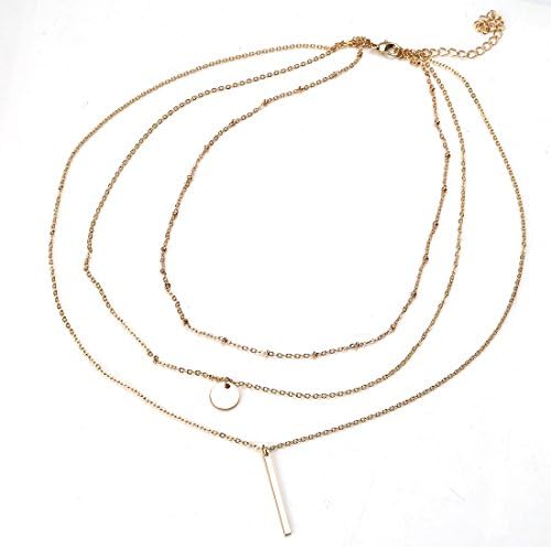MEIBEADS Multilayer Long Disc Bar Pendant Choker Necklace With Beads Y Lariat Chain Jewelry for Women (Gold-1)