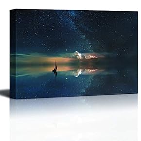 Canvas Wall Art - Sailboat Sailing on The Clear Sea in Starry Night - Giclee Print Gallery Wrap Modern Home Art Ready to Hang - 12x18 inches