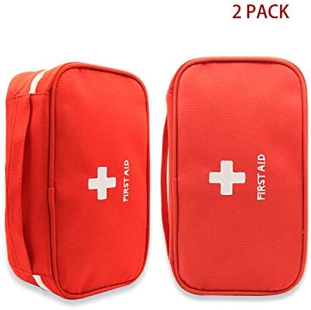 Portable First Aid Empty Kit Pouch Tote Small First Responder Storage Bag Compact Emergency Survival Bag Medicine Bag for Home Office Travel Camping Sport Backpacking Hiking Cycling Outdoor,RED,2 PACK