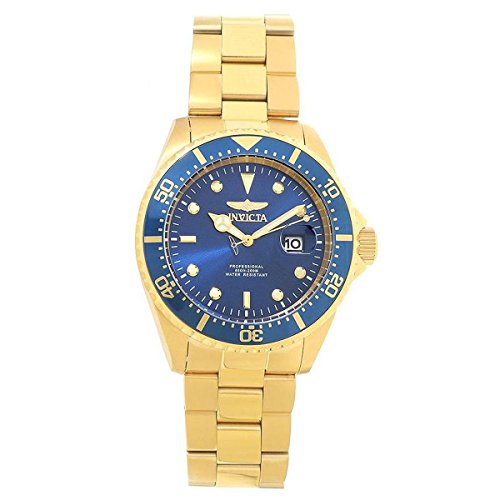 Invicta 22063 Men's Pro Diver Blue Dial Yellow Gold Plated Steel Bracelet Quartz Dive Watch