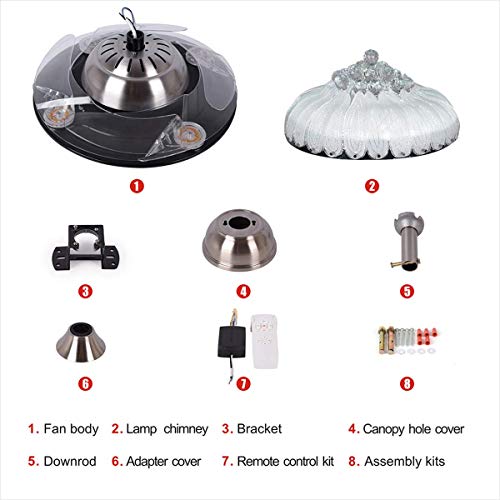 Crystal Ceiling Fan with Lights and Remote, Retractable Blades Ceiling Fan 3 Colors 3 Speeds Dimmable with Silent Motor Modern Chandelier Fan, Crystal Ceiling Fandelier for Bedroom Living Room 42 Inch