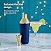 VonShef Blue Gold Cocktail Shaker, 21oz Capacity, Brushed Gold Etched Design, Bartender Set Gift Box & Double Ended Jigger Included
