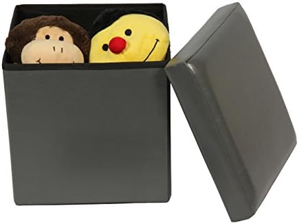 Fsobellaleo Faux Leather Storage Ottoman Cube Folding Toy Chest for Baby Grey12"x12"x12"