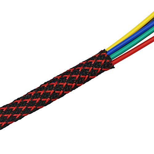 30ft PET Expandable Sleeving Flexo Wire Cable Sleeve (1/6", Red&Black)