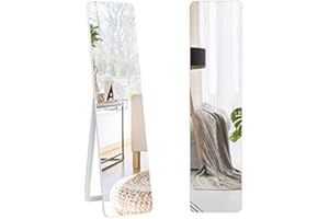 Tangkula Full Length Floor Mirror with Stand, Full Body Mirror with Solid Wood Frame, Standing Hanging or Leaning Dressing Mi