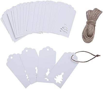 White Kraft Paper Gift Tags,Valar Dohaeris Hollow Christmas Tree Wedding Christmas Bonbonniere Favor Gift Tags Hanging Labels with Jute Twines 66 Feet(100 Pack)