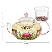 Teabloom Pretty in Pink Rose Tea Gift Set - Includes 34 oz Stovetop Safe Glass Teapot, 12 Rose Flowering Teas, Removable Loose Tea Glass Infuser, Glass Tea Warmer + Tea Light - Dishwasher Safe