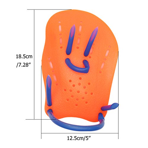 LDEXIN 1 Pair Hand Power Contour Strap Paddles Swimming Training Aid Flat Paddle for Men Women Children Orange (Orange M)
