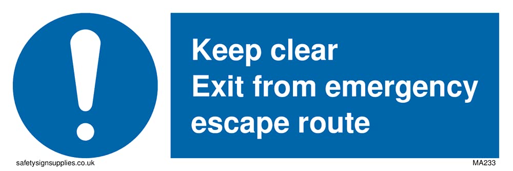 keep clear exit from emergency escape route Sign - 150x50mm - L15