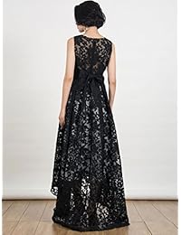 PERSUN Vestido de noche negro para mujer Diseño de encaje Hi-lo Maxi vestidos de baile