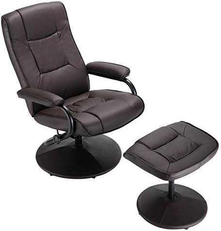 Swivel Recliner Chair Lounge PU Leather Seat Home Footrest Stool Ottoman Armchair - Brown with Ebook