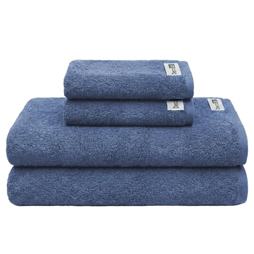 Decolab Jogo de Toalhas Air Light 100% Algodão (Azul-marinho, 4 Peças) Toque Suave, Gramatura de 420g/m², Kit Toalha de Banho 138 x 68cm / Toalha de Rosto 65 x 45cm