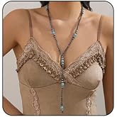 Bestleey Boho Y Necklaces for Women Vintage Beaded Necklaces Bohemian Long Tassels Necklace Turquoise Beaded Charm Necklace Adjustable Trendy Jewelry Gift