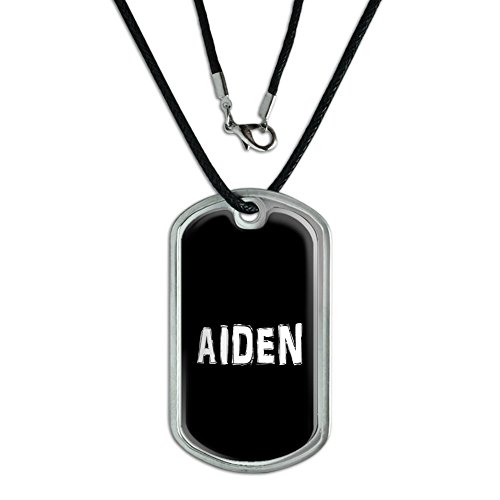 Aiden - Name Military Dog Tag Black Cord Necklace