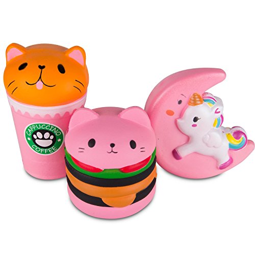 WATINC Kawaii Jumbo Pink coffee cat 3Pcs Squishy Slow Rising Sweet Scented Vent Charms Kid Toy Hand Toy, Stress Relief Toy, decorative props Doll Gift Fun Large (Pink coffee cat 3Pcs)
